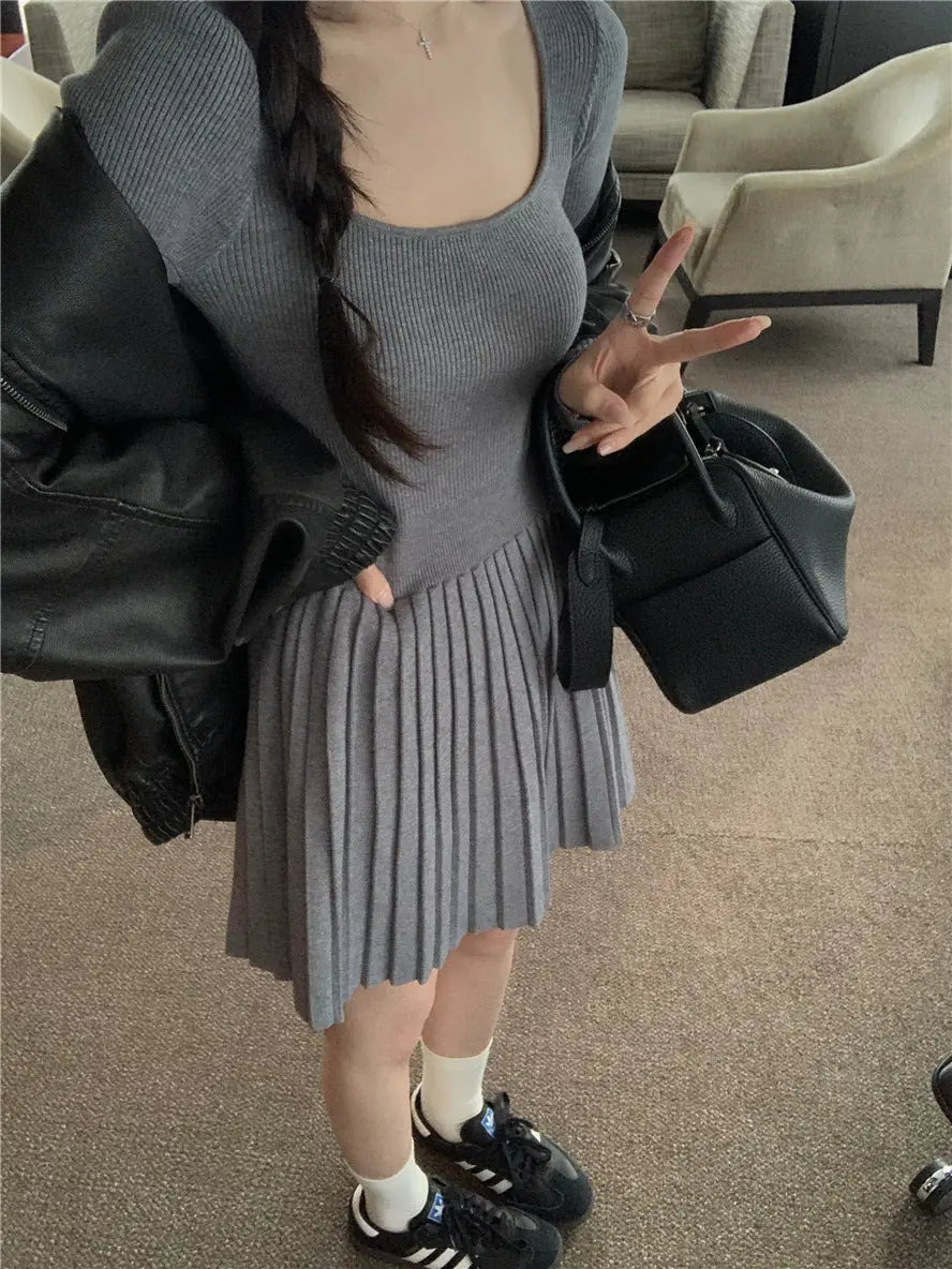 Womens Slim Fit Pleated Long Sleeve Dress Dropshipman