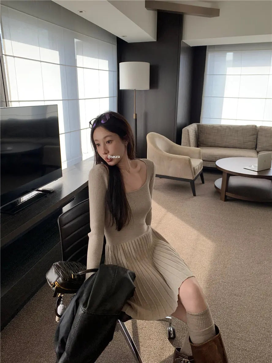 Womens Slim Fit Pleated Long Sleeve Dress Dropshipman