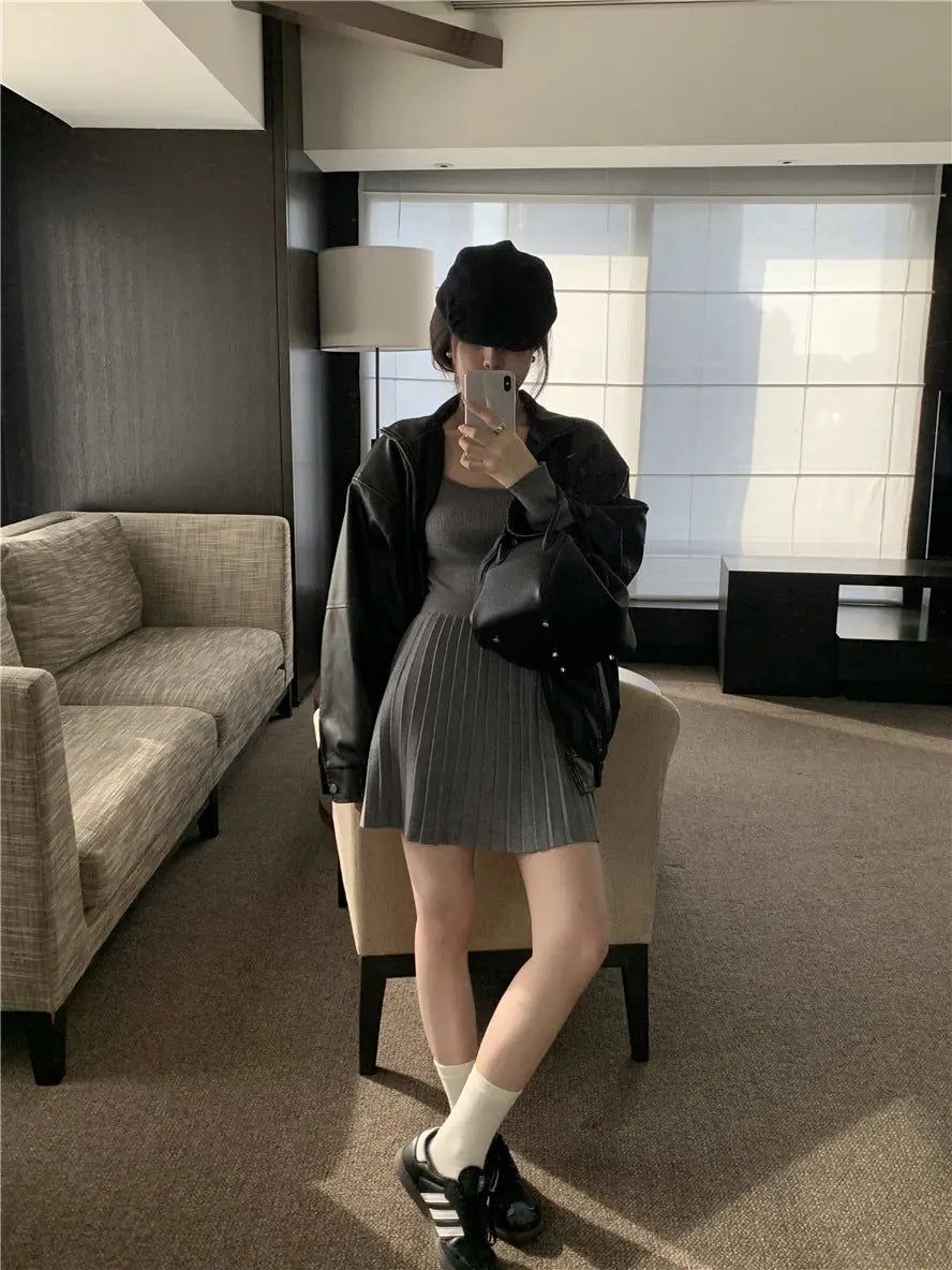 Womens Slim Fit Pleated Long Sleeve Dress Dropshipman