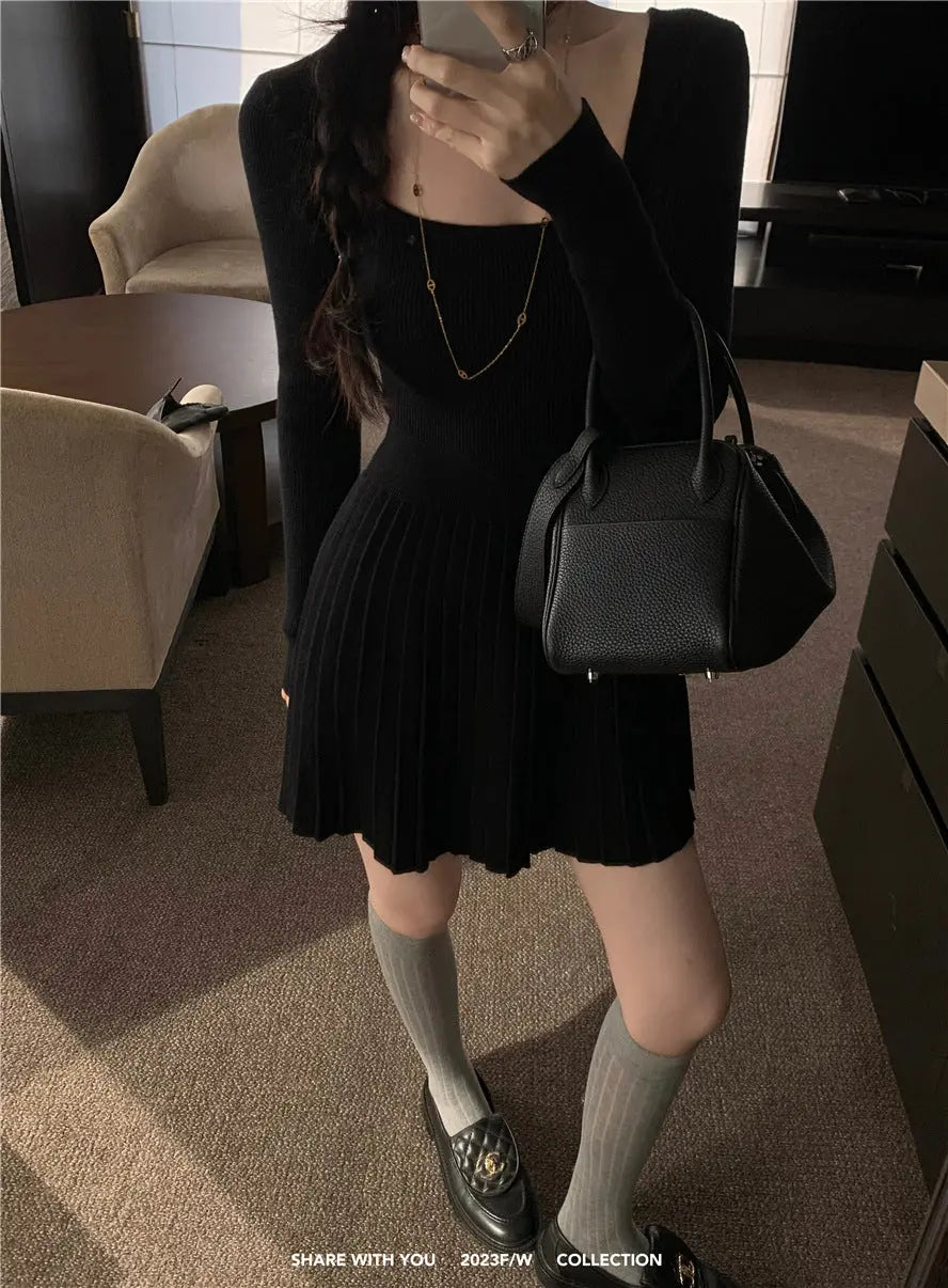 Womens Slim Fit Pleated Long Sleeve Dress Dropshipman