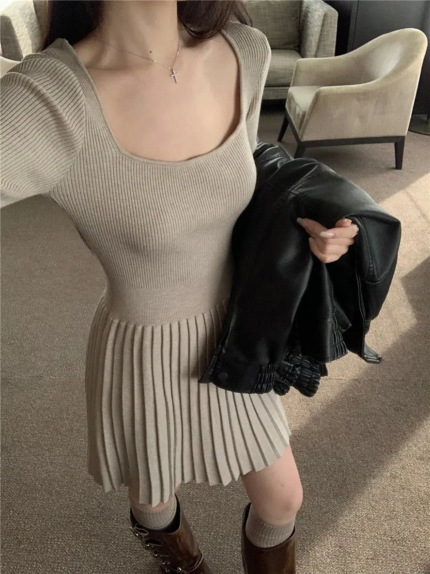 Womens Slim Fit Pleated Long Sleeve Dress Dropshipman
