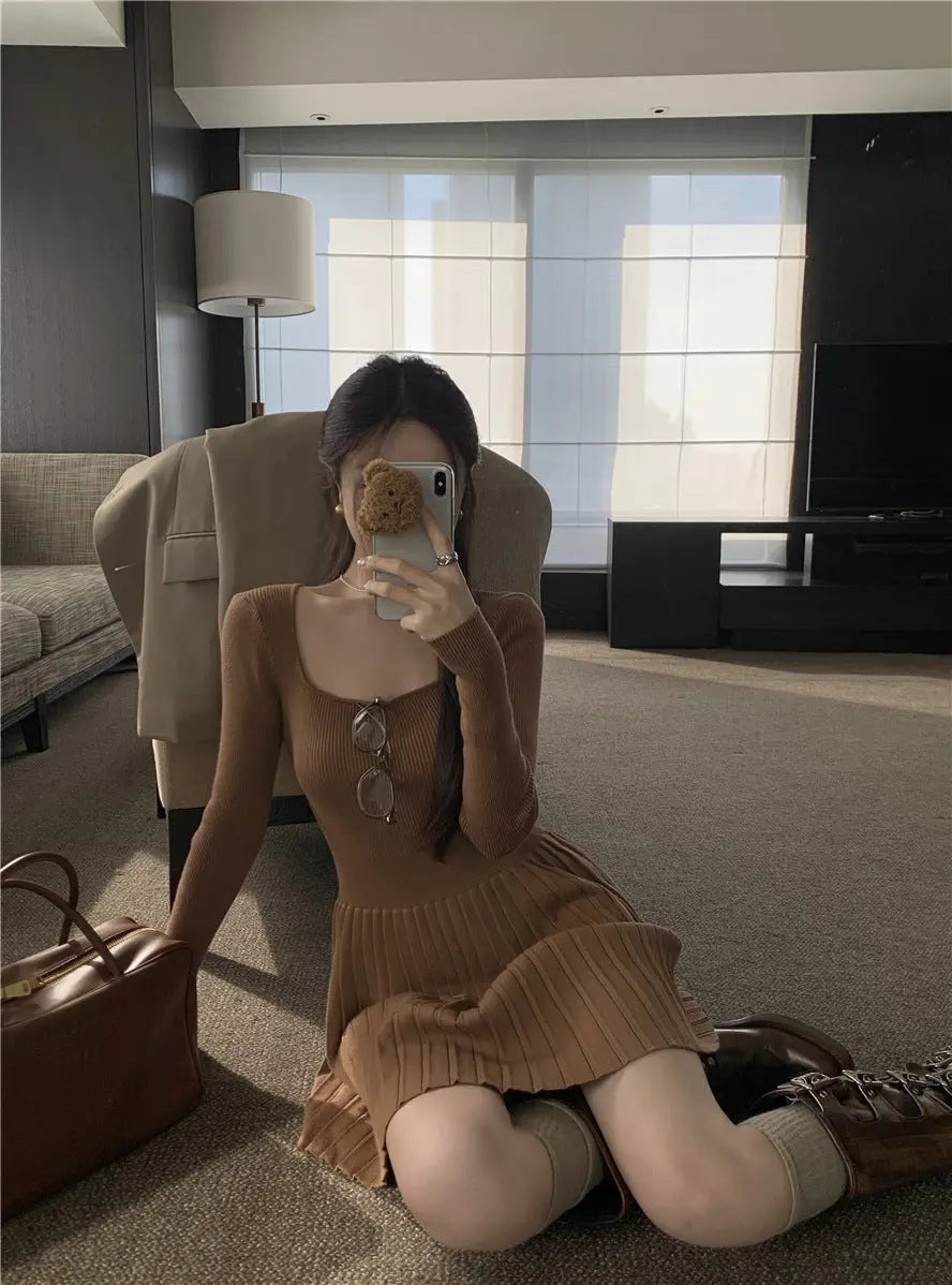 Womens Slim Fit Pleated Long Sleeve Dress Dropshipman