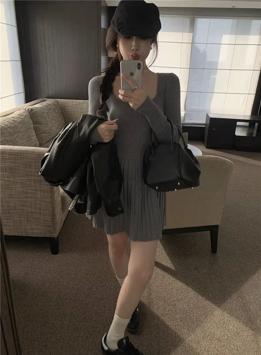 Womens Slim Fit Pleated Long Sleeve Dress Dropshipman