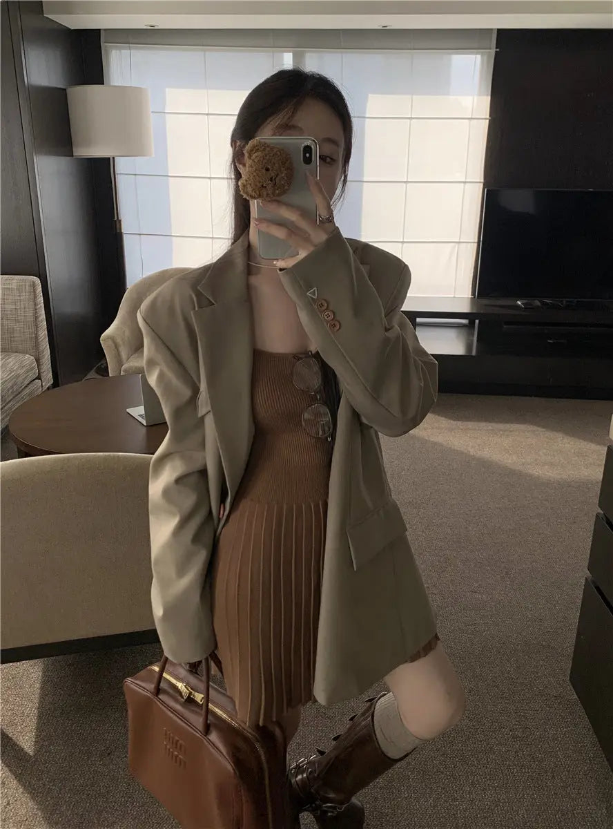 Womens Slim Fit Pleated Long Sleeve Dress Dropshipman