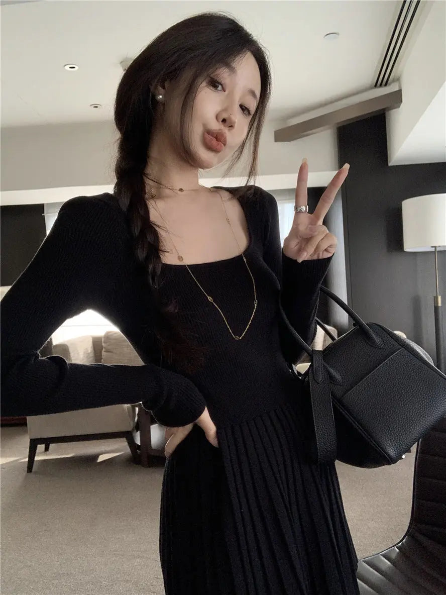 Womens Slim Fit Pleated Long Sleeve Dress Dropshipman