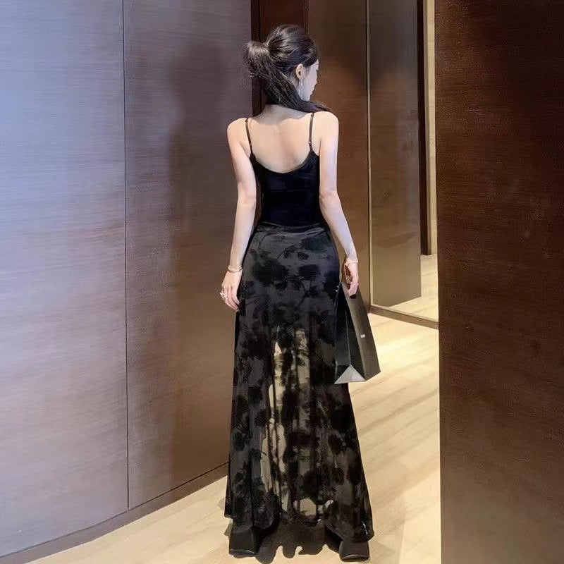 French Style Black Lace Slip Dress - Bverse