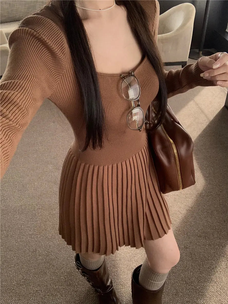 Womens Slim Fit Pleated Long Sleeve Dress Dropshipman